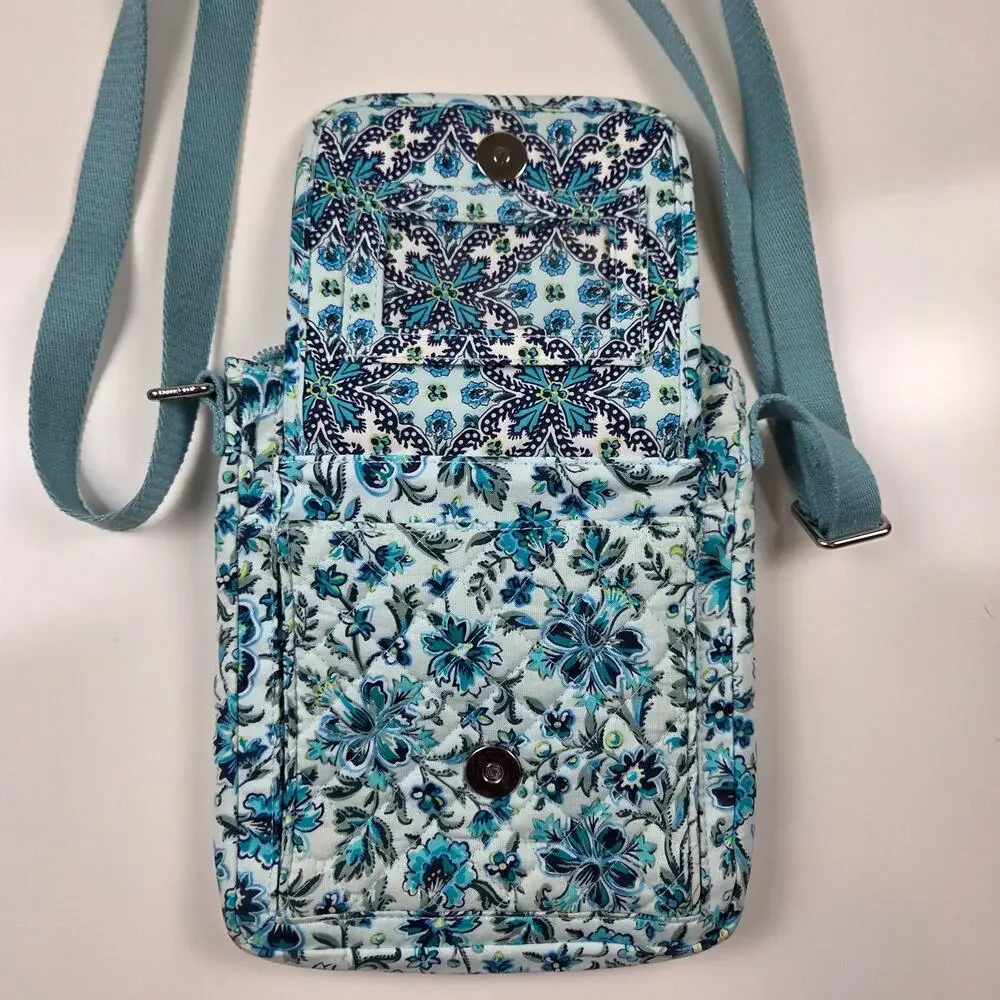 Vera Bradley Cloud Vine Crossbody Bag Blue Aqua Floral Quilted Shoulder Purse